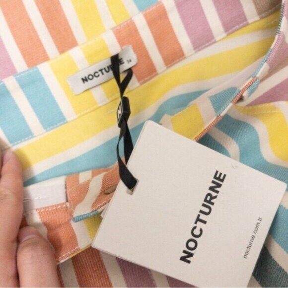 NWT Nocturne Printed Stripe Mom Denim Pants 34 Rainbow Jeans High Waisted - Picture 6 of 12